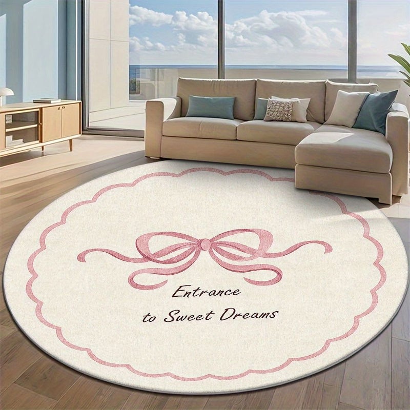 Soft Velvet Non Slip Wear Resistant Plastic Backing Carpet Mat 140 X 140 Cm Plush Decorative Carpet Machine Washable Hand Washable Dry Cleanable Easy To Clean Nonshedding Pink Bow - Image 1