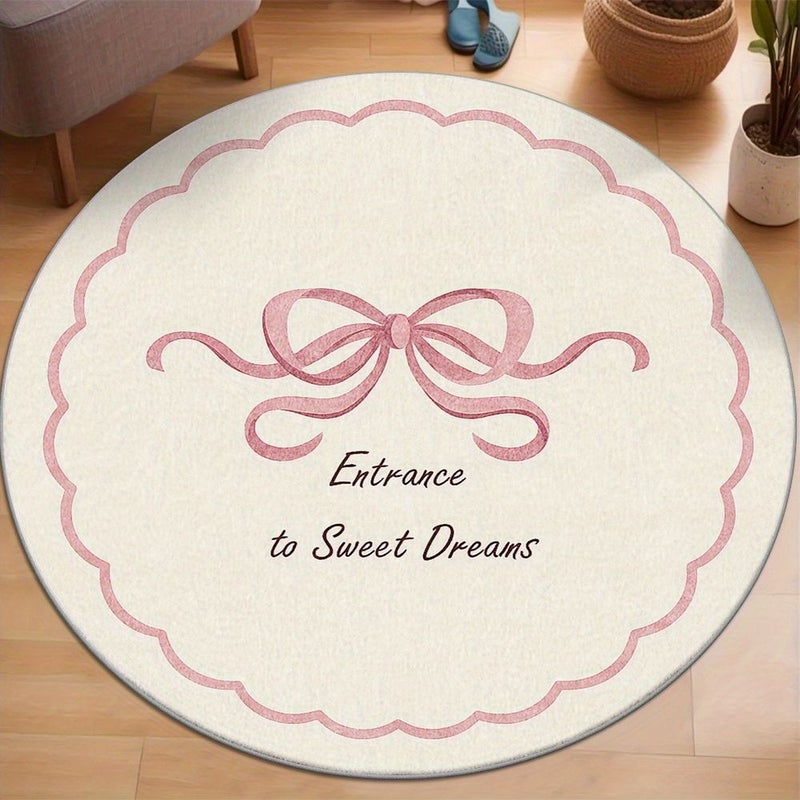 Soft Velvet Non Slip Wear Resistant Plastic Backing Carpet Mat 140 X 140 Cm Plush Decorative Carpet Machine Washable Hand Washable Dry Cleanable Easy To Clean Nonshedding Pink Bow - Image 2
