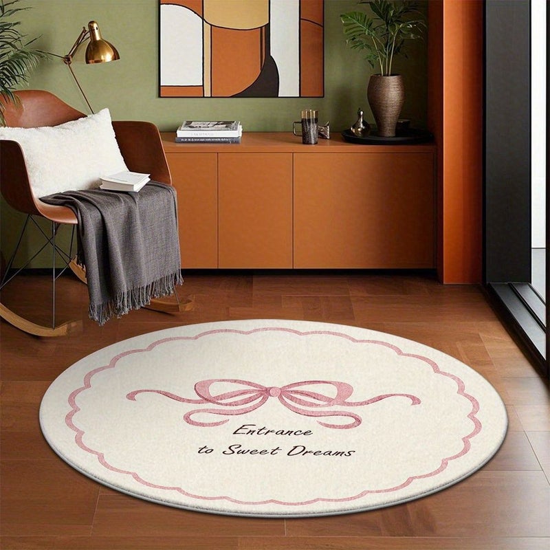 Soft Velvet Non Slip Wear Resistant Plastic Backing Carpet Mat 140 X 140 Cm Plush Decorative Carpet Machine Washable Hand Washable Dry Cleanable Easy To Clean Nonshedding Pink Bow - Image 3
