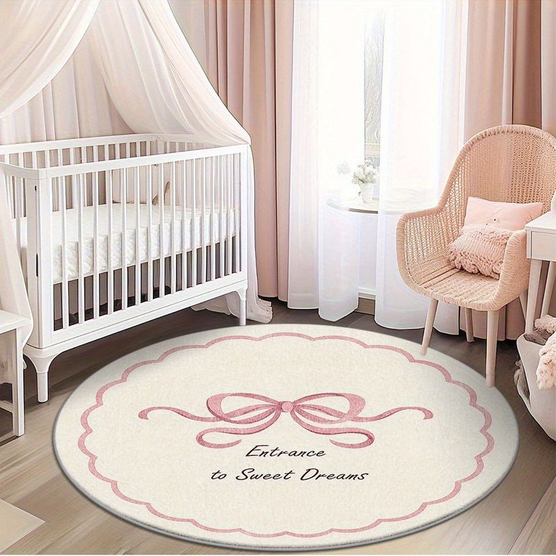 Soft Velvet Non Slip Wear Resistant Plastic Backing Carpet Mat 140 X 140 Cm Plush Decorative Carpet Machine Washable Hand Washable Dry Cleanable Easy To Clean Nonshedding Pink Bow - Image 5