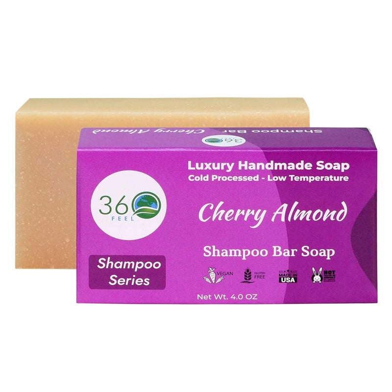 360Feel Cherry Almond Shampoo Bar  Nourishing and Moisturizing AntiDandruff Shampoo Bar  Handmade with Essential Oils  Travel Friendly and Compact  Zero Harsh Additives  35 Ounce