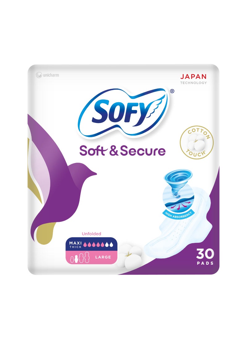 Sofy Soft And Secure Unfolded Sanitary Pads With Wings Maxi Compressed Large Pack of 30 30 Pcs - Image 1