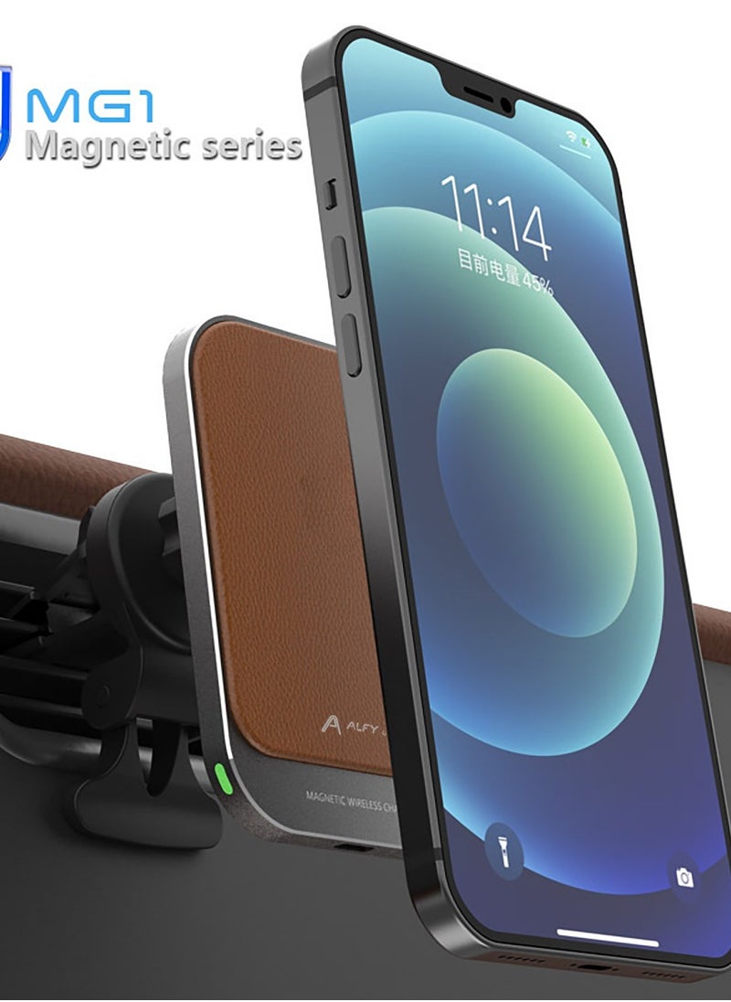 Premium 15W Magnetic Wireless Charger MagSafe Leather Car Holder, Dashboard Mount, car vent Mount [All in One] Compatible With iPhone 15/15Pro Max, 14/14 Pro Max, 12 12 Pro Max 12 Mini Fast Charging - pzsku/Z79CB49A8F3D0FB0B5D84Z/45/_/1712500383/da335618-d8e5-414c-bdff-4b6e6075487d