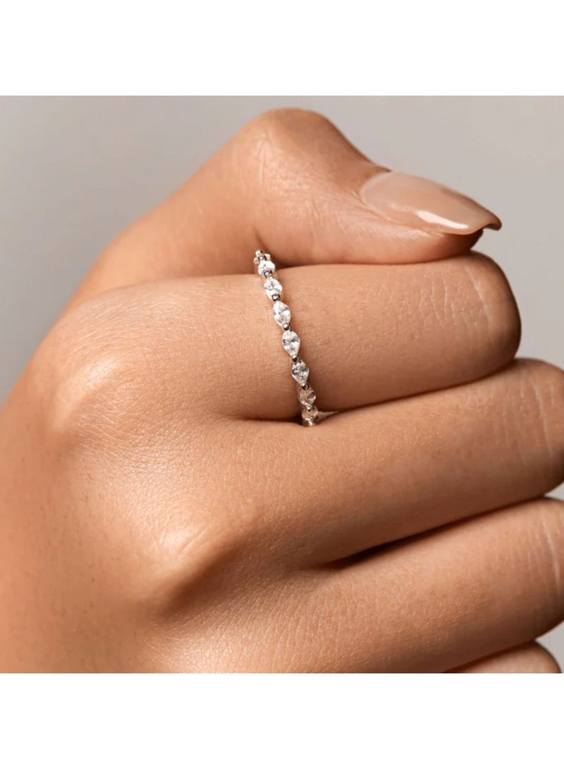 LAVEEN JEWELLERY Band Ring for Women | Tarnish Free 18K Gold or Rhodium Plated Ring | 5A Cubic Zirconia | Side Marquise Stone | Eternity Band, Trendy Stackable Ring for Women Gold Jewelry - Image 2