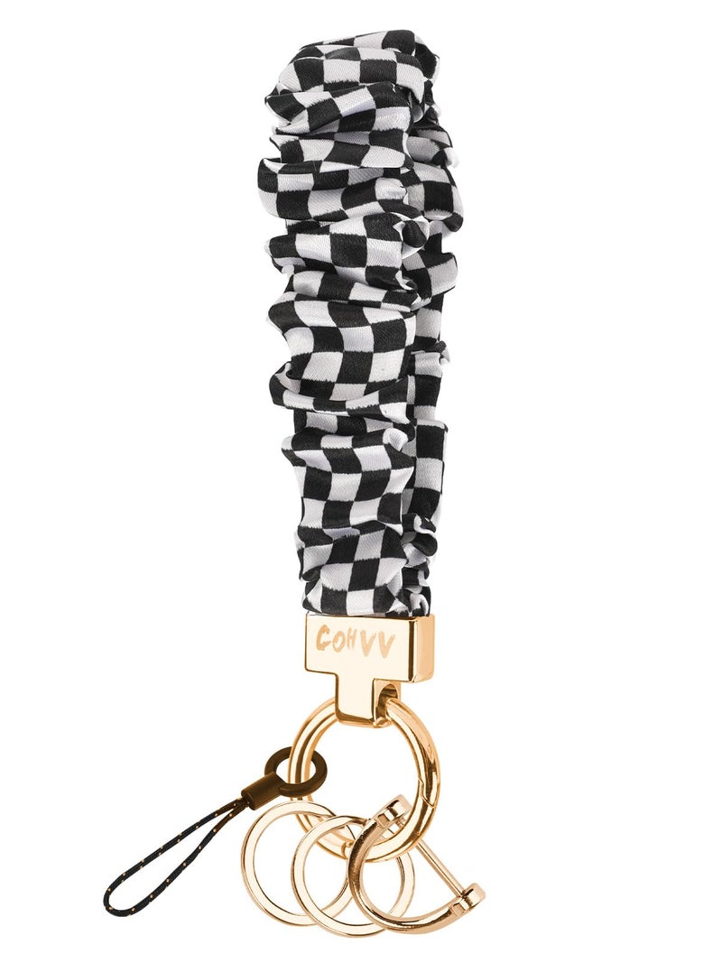 COHVV Scrunchie Keychain Wristlet for Women - Stretch Car Key Holder Bracelet, Cute Checkered Key Chain Wristlet for Teacher, Gym, Shopping & Travel (Checkerboard Pattern) - Image 1