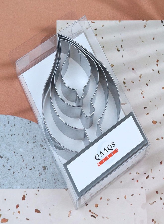 QAAQS Teardrop Leaf Cookie Cutter Set Large Assorted Sizes - 5 inch, 4 inch, 3 inch, 2 inch - 4 Piece - Stainelss Steel - Image 5
