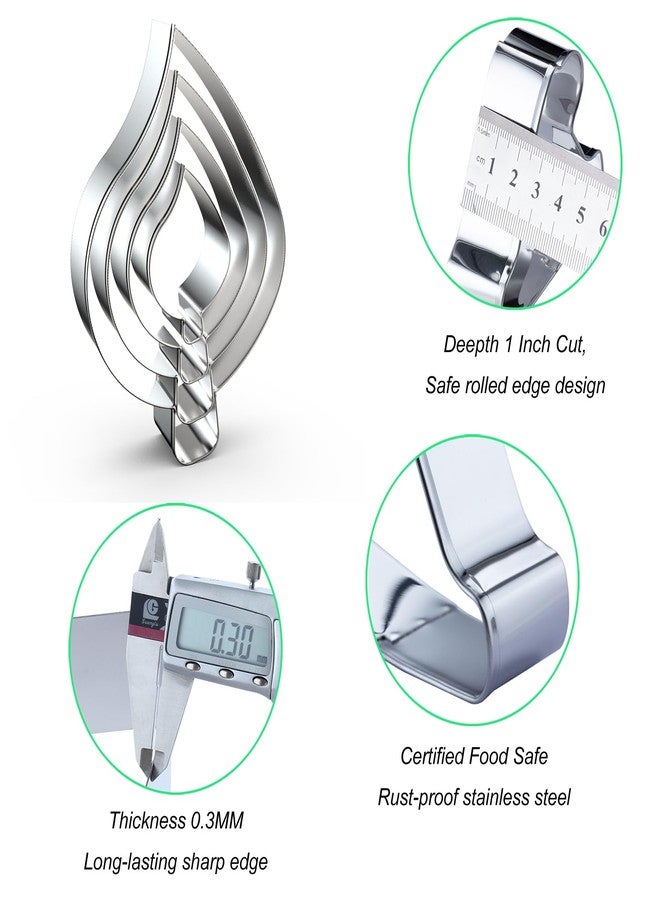 QAAQS Teardrop Leaf Cookie Cutter Set Large Assorted Sizes - 5 inch, 4 inch, 3 inch, 2 inch - 4 Piece - Stainelss Steel - Image 3