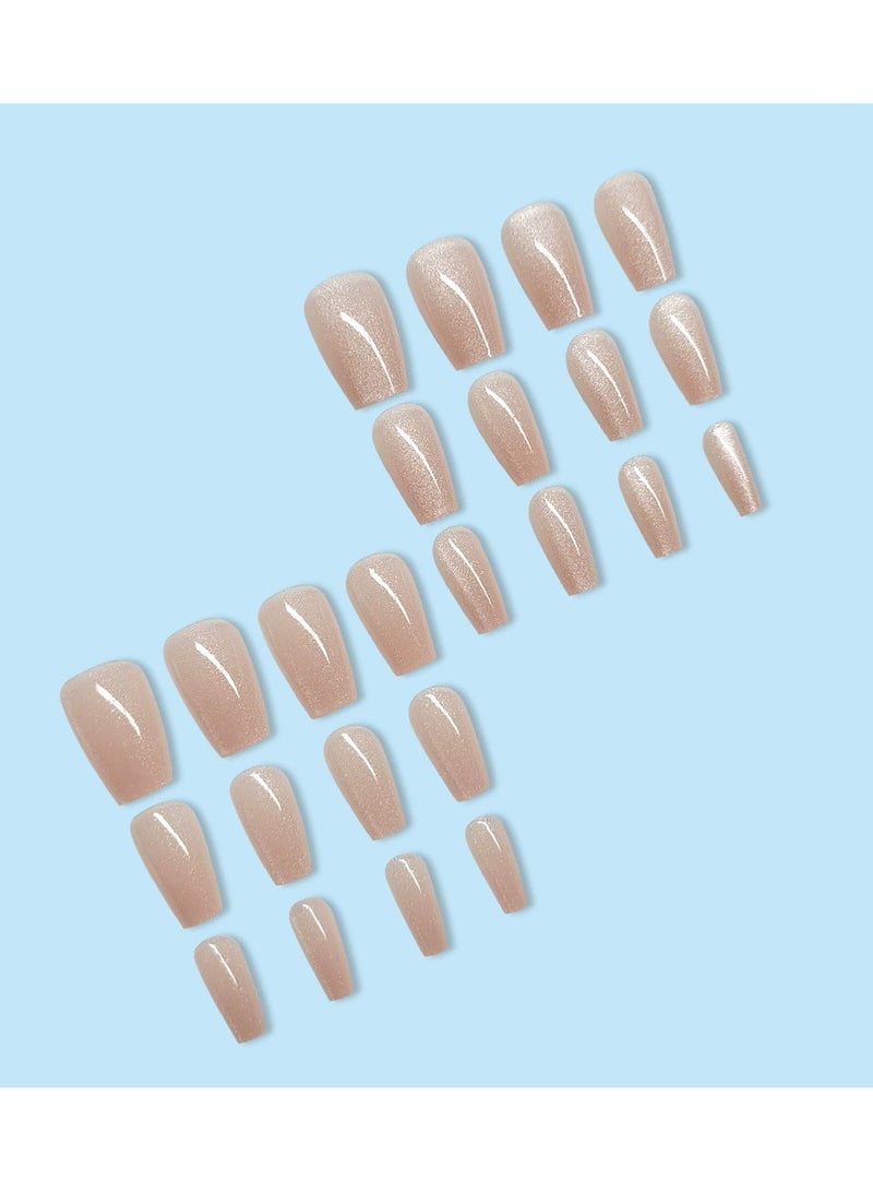 Goolsky Champagne Cat Eye Crystal Press On Nails Elegant Nude Glam Gold Fake Nail Tips  - Image 5