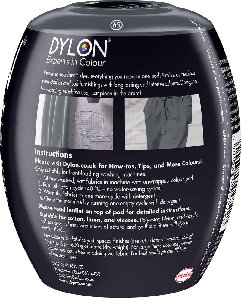 Dylon Washing Machine Fabric Dye Pod for Clothes & Soft Furnishings, Smoke Grey, 350 g (Pack of 1) (Packing May Vary) - Image 2