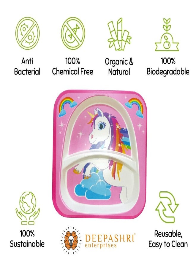 Deepashri™ Unicorn Shape Bamboo Fibre Dinner Set for Kids | Eco-Friendly Biodegradable Tableware with Plate Bowl Cup Spoon Fork | Safe Feeding Utensils for Toddlers & Children | Set of 5 Pieces - Image 2