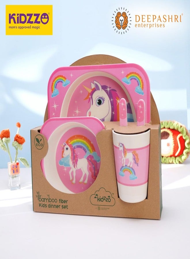 Deepashri™ Unicorn Shape Bamboo Fibre Dinner Set for Kids | Eco-Friendly Biodegradable Tableware with Plate Bowl Cup Spoon Fork | Safe Feeding Utensils for Toddlers & Children | Set of 5 Pieces - Image 5