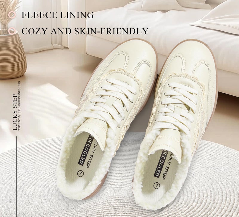 LUCKY STEP Womenâ€™s Mule Fashion Sneakers Slip On Backless Walking Shoes Winter Retro Comfy Casual Sneaker(9 M US Beige) - Image 4