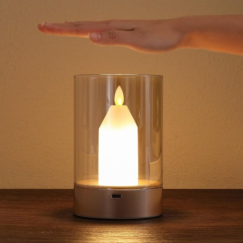 Diwali Small Candle Table Lamp Cordless Gesture Sensor Control Night Light Glass Flameless Candle Dimmable Outdoor Lantern Rechargeable Warm Light for Bedroom Restaurant Cafe - Image 1
