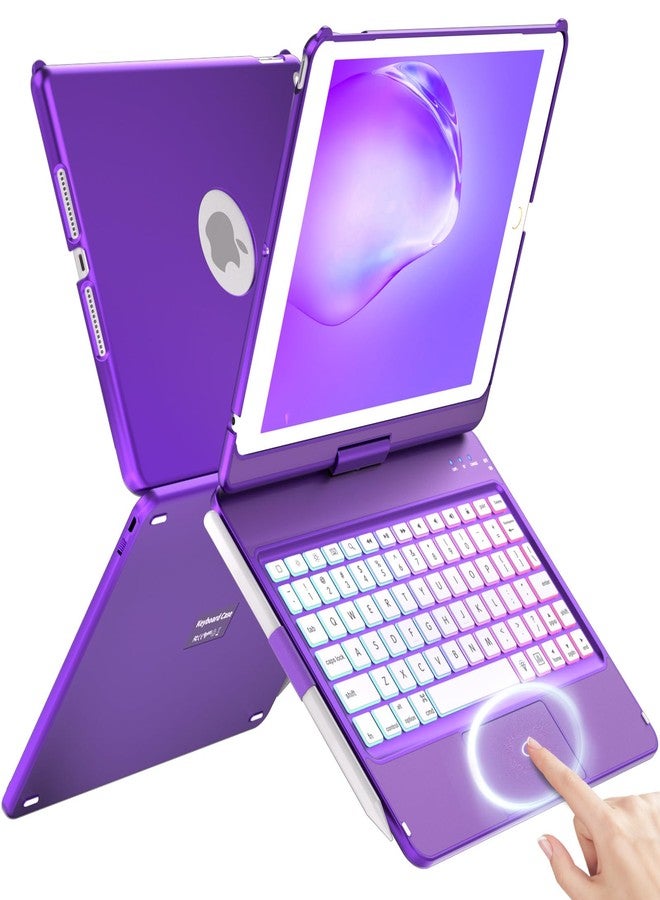 HOTLIFE Case with Keyboard for iPad 10.2,Touch Trackpad Keyboard Case for iPad 9th Generation/8th/7th Gen, 10 Corlor Backlit - 360° Rotatable Protective Cover with Pencil Holder (Deep Purple) - Image 1