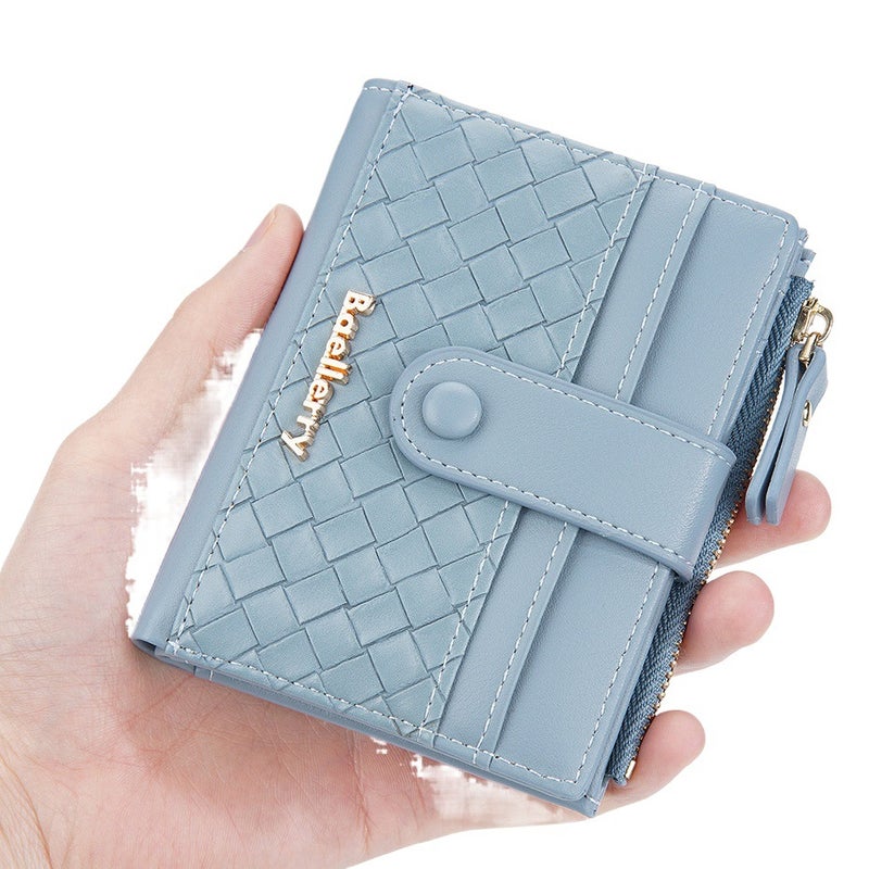Baellerry New Women''s Wallet Korean-style Contrast Color Woven Pattern Short Buckle Zipper Coin Purse Card Bag for Women - Image 2