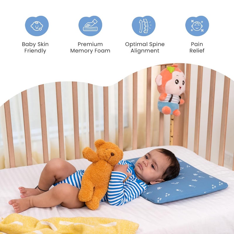 Cherilo Memory Foam Pillow for Kids Toddler Baby Neck Support Pillow for Sleeping Royal Star Pattern Baby Pillow Blue Kids Pillow Suitable for 1 Year Above 205 x 115 x 25 - Image 3