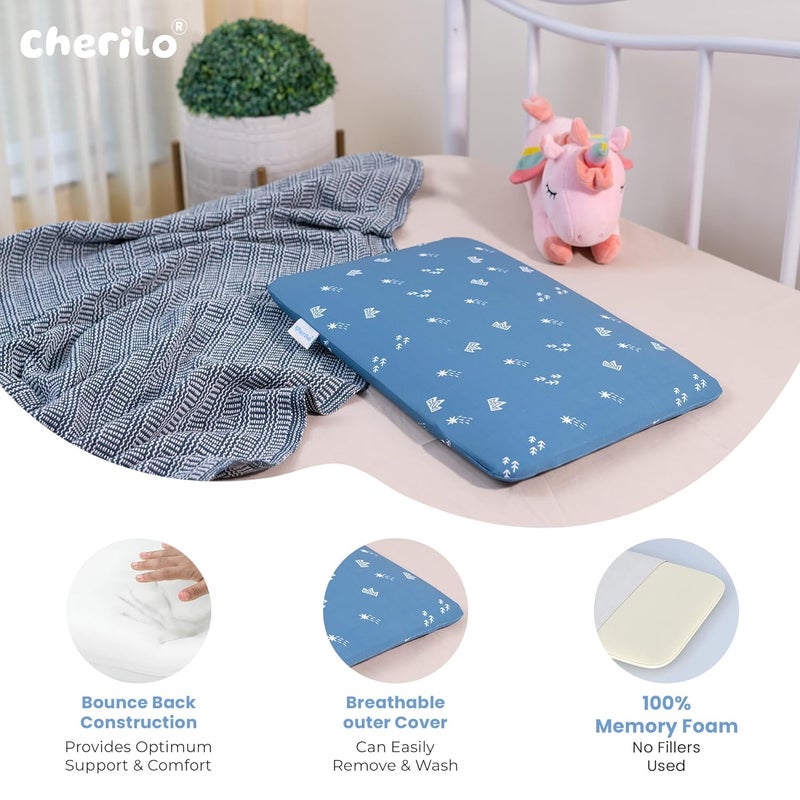 Cherilo Memory Foam Pillow for Kids Toddler Baby Neck Support Pillow for Sleeping Royal Star Pattern Baby Pillow Blue Kids Pillow Suitable for 1 Year Above 205 x 115 x 25 - Image 2