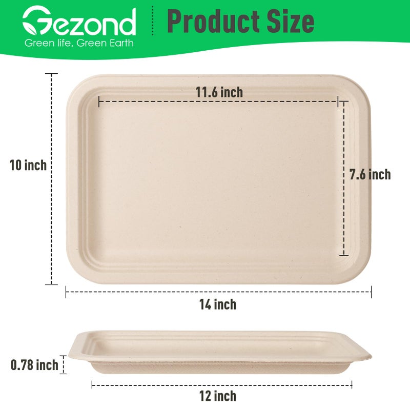 Gezond 50 Pack 14 Inch Disposable Food Trays Eco-friendly Heavy-Duty Large Paper Plates Compostable Sugarcane Platters for Crawfish Lobster Seafood Party Natural - Image 2