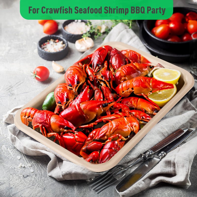 Gezond 50 Pack 14 Inch Disposable Food Trays Eco-friendly Heavy-Duty Large Paper Plates Compostable Sugarcane Platters for Crawfish Lobster Seafood Party Natural - Image 4