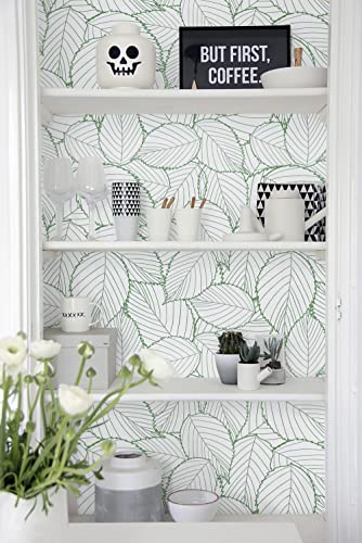 Kitico 17.7" X118.1" Modern Green Leaf Wallpaper Leaf Peel and Stick Wallpaper Green and White Leaves Contact Paper Removable Self-Adhesive Waterproof Leaf Wall Paper for Wall Home Decor - Image 4