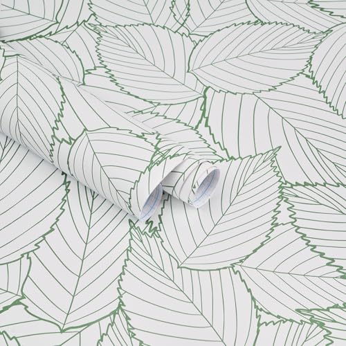 Kitico 17.7" X118.1" Modern Green Leaf Wallpaper Leaf Peel and Stick Wallpaper Green and White Leaves Contact Paper Removable Self-Adhesive Waterproof Leaf Wall Paper for Wall Home Decor - Image 1