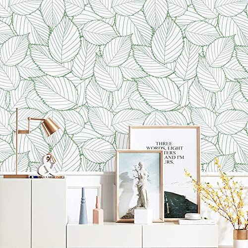 Kitico 17.7" X118.1" Modern Green Leaf Wallpaper Leaf Peel and Stick Wallpaper Green and White Leaves Contact Paper Removable Self-Adhesive Waterproof Leaf Wall Paper for Wall Home Decor - Image 2