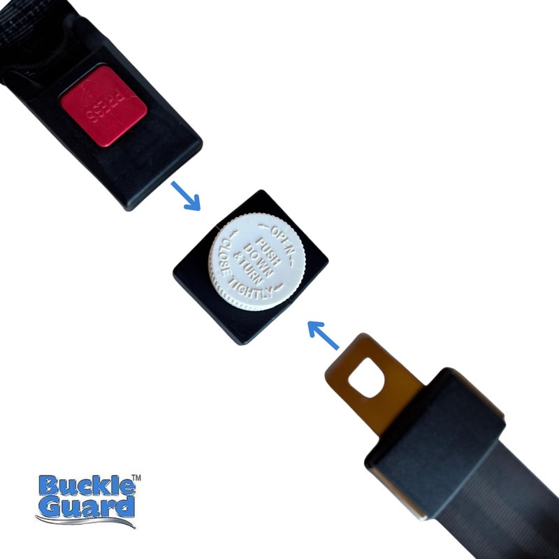 Buckle Guard Seat Belt Button Cover (2-Pk) Deters Children & Disabled Adults from Unbuckling Seatbelt Buckles in Buses & Commercial Vans, No "Key" Needed to Open Device, for 2-Point Lap Belts (Black) - Image 4
