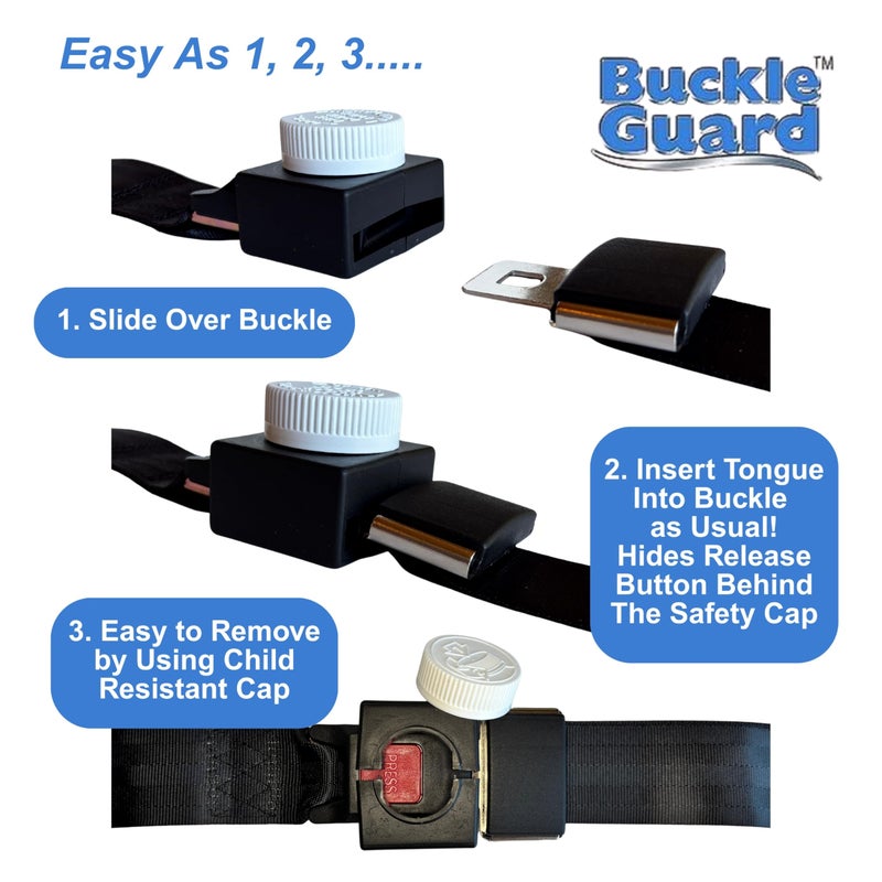 Buckle Guard Seat Belt Button Cover (2-Pk) Deters Children & Disabled Adults from Unbuckling Seatbelt Buckles in Buses & Commercial Vans, No "Key" Needed to Open Device, for 2-Point Lap Belts (Black) - Image 5