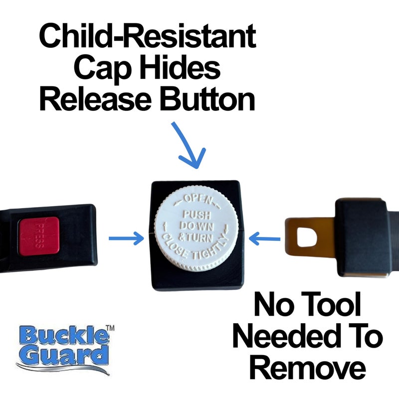 Buckle Guard Seat Belt Button Cover (2-Pk) Deters Children & Disabled Adults from Unbuckling Seatbelt Buckles in Buses & Commercial Vans, No "Key" Needed to Open Device, for 2-Point Lap Belts (Black) - Image 2
