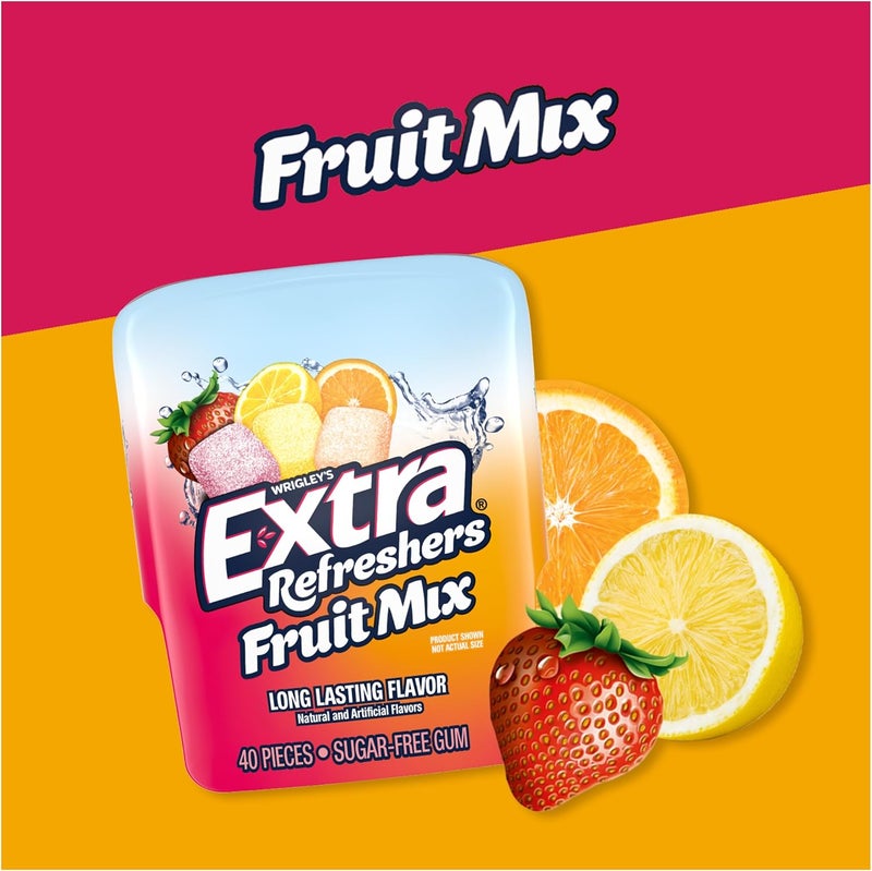 EXTRA Refreshers Fruit Mix Sugar-Free Chewing Gum - 240 Pieces in 6 Convenient Bottles - Image 3