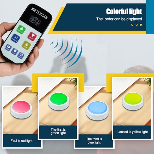 Retekess ريتيكيس TM102 جرس الأسئلة، جرس الخطر، 3 أوضاع عمل، 66 قدم، مفاتيح فعلية، لعبة عائلية للبالغين مع 4 أجراس قابلة للشحن - Image 3