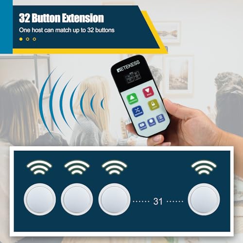 Retekess ريتيكيس TM102 جرس الأسئلة، جرس الخطر، 3 أوضاع عمل، 66 قدم، مفاتيح فعلية، لعبة عائلية للبالغين مع 4 أجراس قابلة للشحن - Image 4