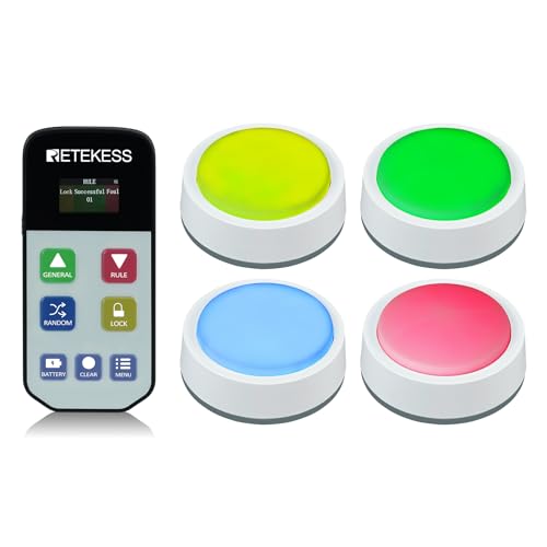 Retekess ريتيكيس TM102 جرس الأسئلة، جرس الخطر، 3 أوضاع عمل، 66 قدم، مفاتيح فعلية، لعبة عائلية للبالغين مع 4 أجراس قابلة للشحن - Image 1