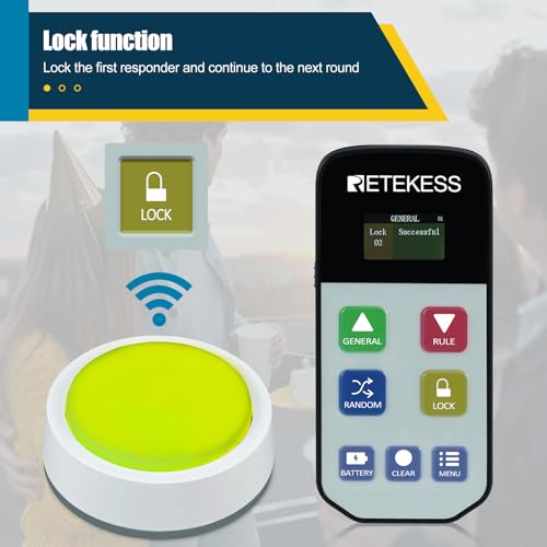 Retekess ريتيكيس TM102 جرس الأسئلة، جرس الخطر، 3 أوضاع عمل، 66 قدم، مفاتيح فعلية، لعبة عائلية للبالغين مع 4 أجراس قابلة للشحن - Image 2