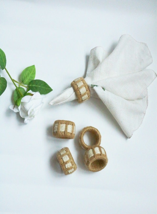 Natural flax/linen stripe 4-pieces set of Napkin rings,Pure Handmade , Extrusion-resistant, Pressure-resistant, Non-deformation, for table Decoration,Family daily life, Birthday party, Wedding,Western restaurant , Hotel decoration, Gifts  - Image 1