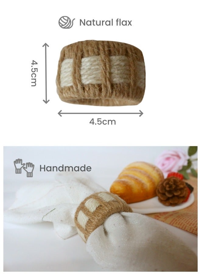 Natural flax/linen stripe 4-pieces set of Napkin rings,Pure Handmade , Extrusion-resistant, Pressure-resistant, Non-deformation, for table Decoration,Family daily life, Birthday party, Wedding,Western restaurant , Hotel decoration, Gifts  - Image 2