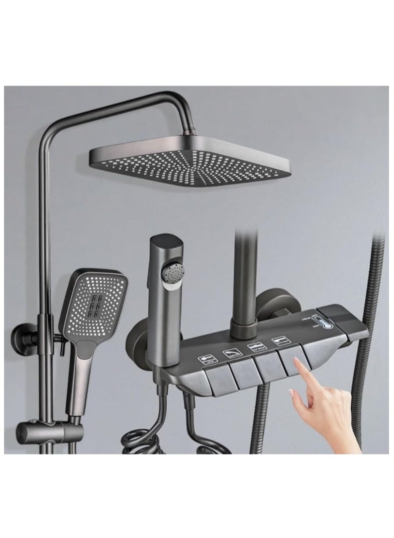 Modern Black 4-in-1 Smart Thermostatic Shower System | Overhead Rainfall, Handheld, Body Jets & Spout | Touch Control Panel Bathroom Shower Set - Image 1