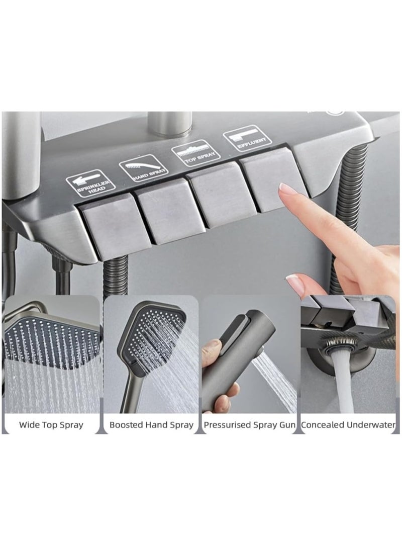 Modern Black 4-in-1 Smart Thermostatic Shower System | Overhead Rainfall, Handheld, Body Jets & Spout | Touch Control Panel Bathroom Shower Set - Image 2