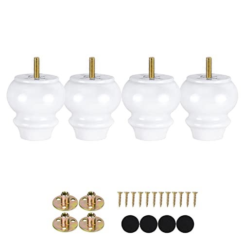 Maricome 3 Inch White Wood Furniture Feet Set of 4 Ottoman Couch Sofa Bun Feet Replacement Furniture Legs Screw in Pre-drilled M8 Bolt - Image 1