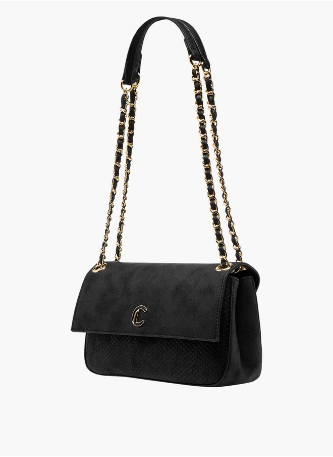 Le Confort Women's Textured Crossbody Bag with Flap Closure and Chain Strap