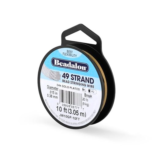Beadalon 49 Strand Stainless Steel Bead Stringing Wire, .015 in / 0.38 mm, Gold Plated, 10 ft / 3.1 m - Image 1