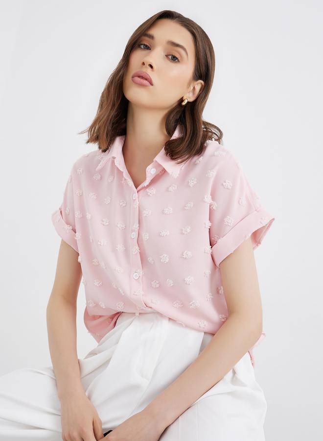 Take Two Women Pink Swiss Dot Textured Shirt - Image 1