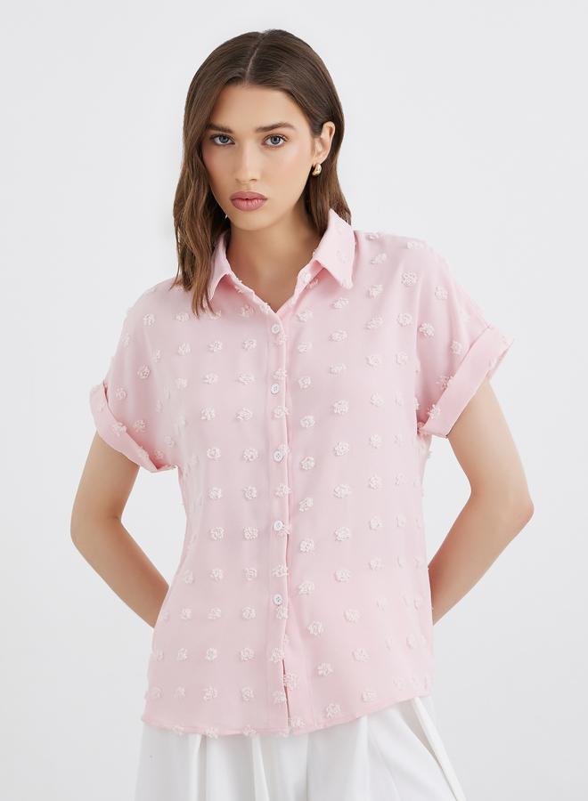 Take Two Women Pink Swiss Dot Textured Shirt - Image 4