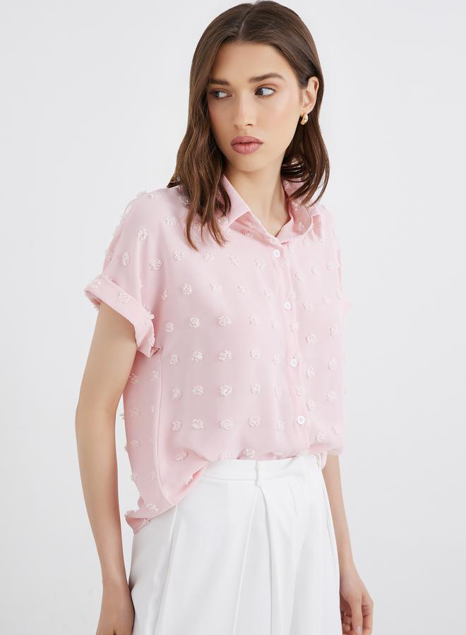 Take Two Women Pink Swiss Dot Textured Shirt - Image 3