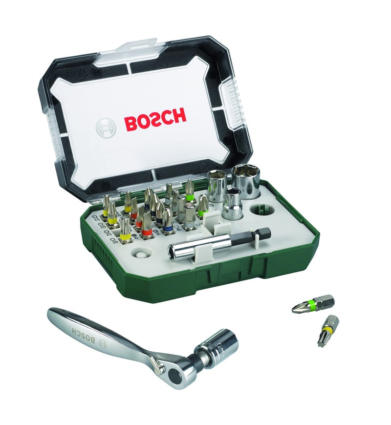Bosch Screwdriver Bit And Ratchet Set, 26 Pieces, With 25mm Screwdriver Bits And A Ratchet For Fastening And Loosening Screws - Image 1