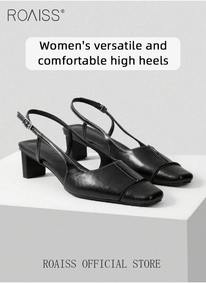 Premium Comfortable Slingback Pumps for Women Square Toe Mid Heel Sandals with Buckle Ladies Retro Elegant Chunky Heel Leather Hollow Back Sandals for Office or Vacation - pzsku/Z79CBE88CE2E9A5CC4B29Z/45/_/1735200509/d35e16ea-4882-4212-ad11-85152c66d158