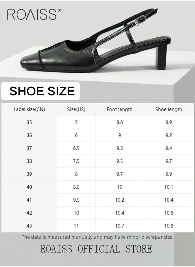 Premium Comfortable Slingback Pumps for Women Square Toe Mid Heel Sandals with Buckle Ladies Retro Elegant Chunky Heel Leather Hollow Back Sandals for Office or Vacation - pzsku/Z79CBE88CE2E9A5CC4B29Z/45/_/1735200529/222b1578-50e1-4325-a8f9-e2fc14652e45