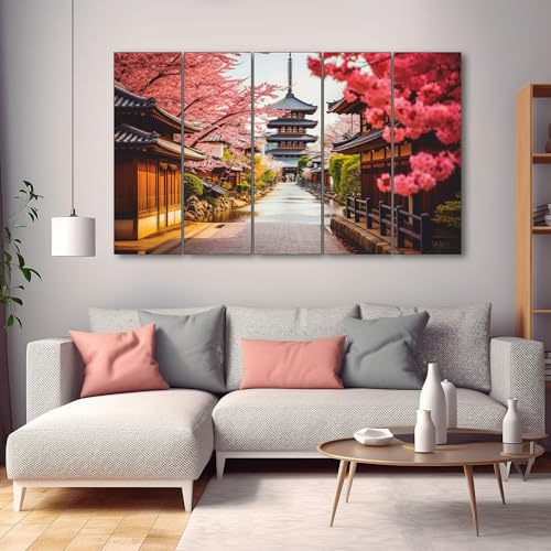 The Castle Decor Japanese street painting with frame 5 Big Size (27x48) Wall Art for living room,Bedroom,Drawing room,Hotels-Wooden Framed-Digital Painting - Image 1