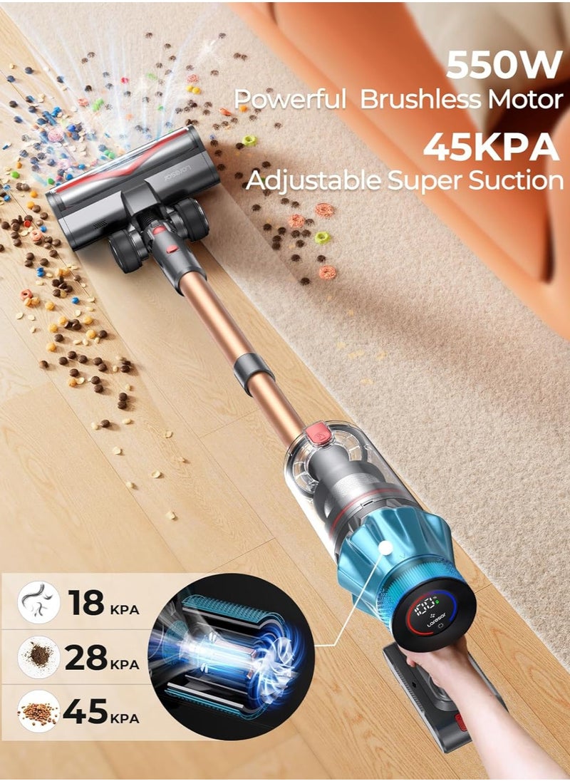 Laresar Laresar Ultra 7 Powerful Cordless Vacuum Cleaner 550W/45Kpa Stick Vacuum Cleaner with Touch Screen, Up to 60 Mins Runtime, Lightweight Handheld Vacuums for Hardwood Floor Carpet Car Pet Hair  - Image 1
