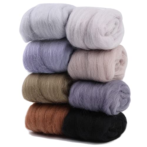 WONVOC Needle Felting Wool 80g, Wool Roving, 8 Colors, Bulk, for DIY Crafts & Felting, 10g/Color, Grey - Image 1